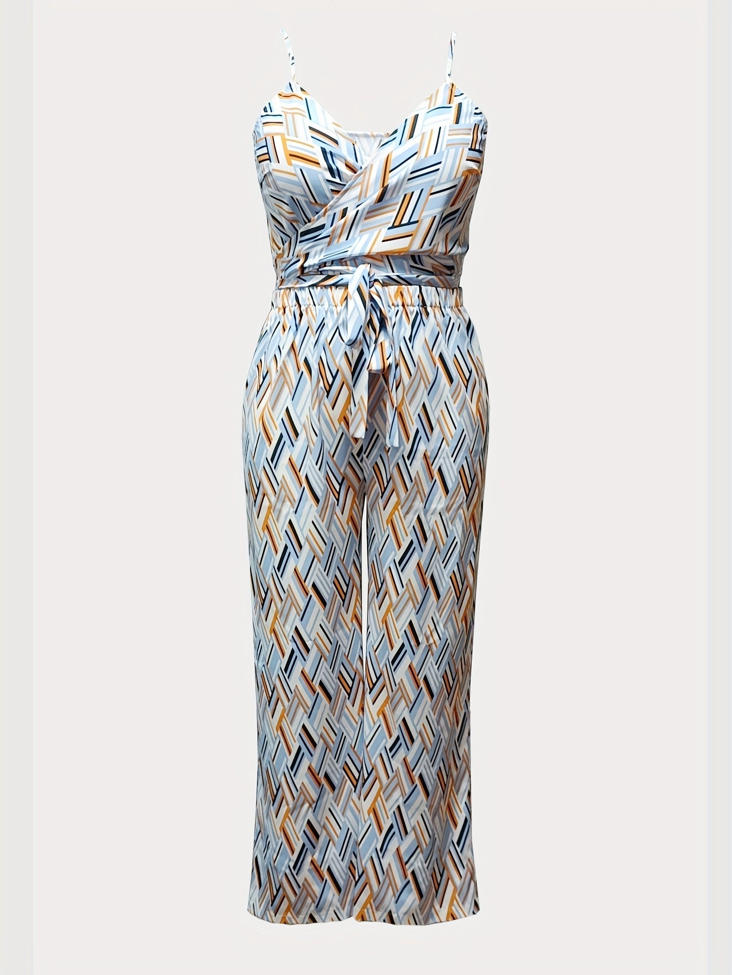  Basketweave Print Cami Top & Wide Leg Pants Set