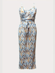  Basketweave Print Cami Top & Wide Leg Pants Set