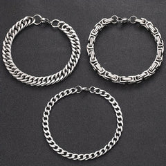 3pcs Silvery Stainless Steel Minimalist Cuban Chain Bracelet Set