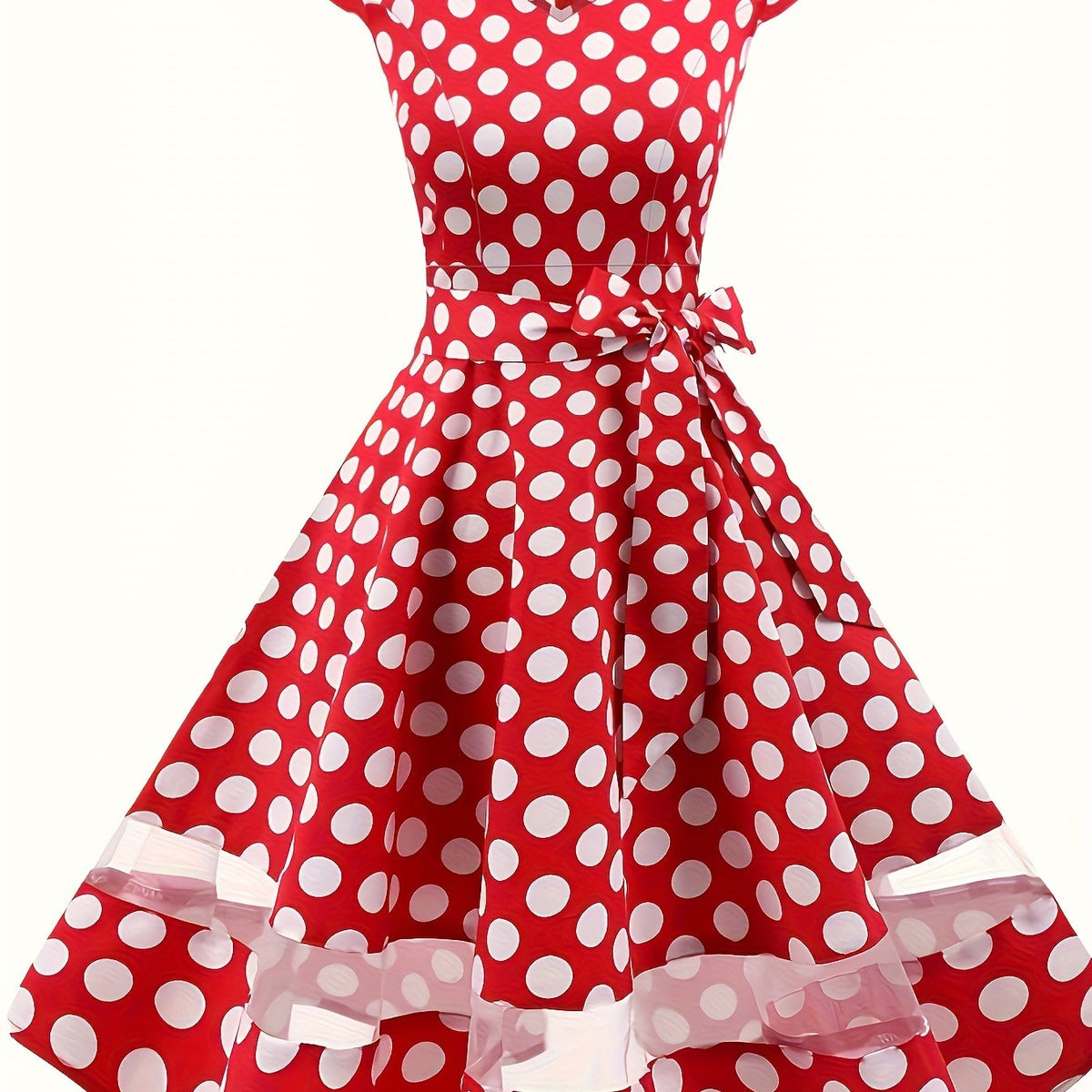  Polka Dot Print V Neck Mesh Dress