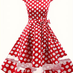  Polka Dot Print V Neck Mesh Dress