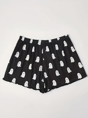 Cartoon Ghost Lounge Shorts Women's Casual Elastic Waistband Shorts