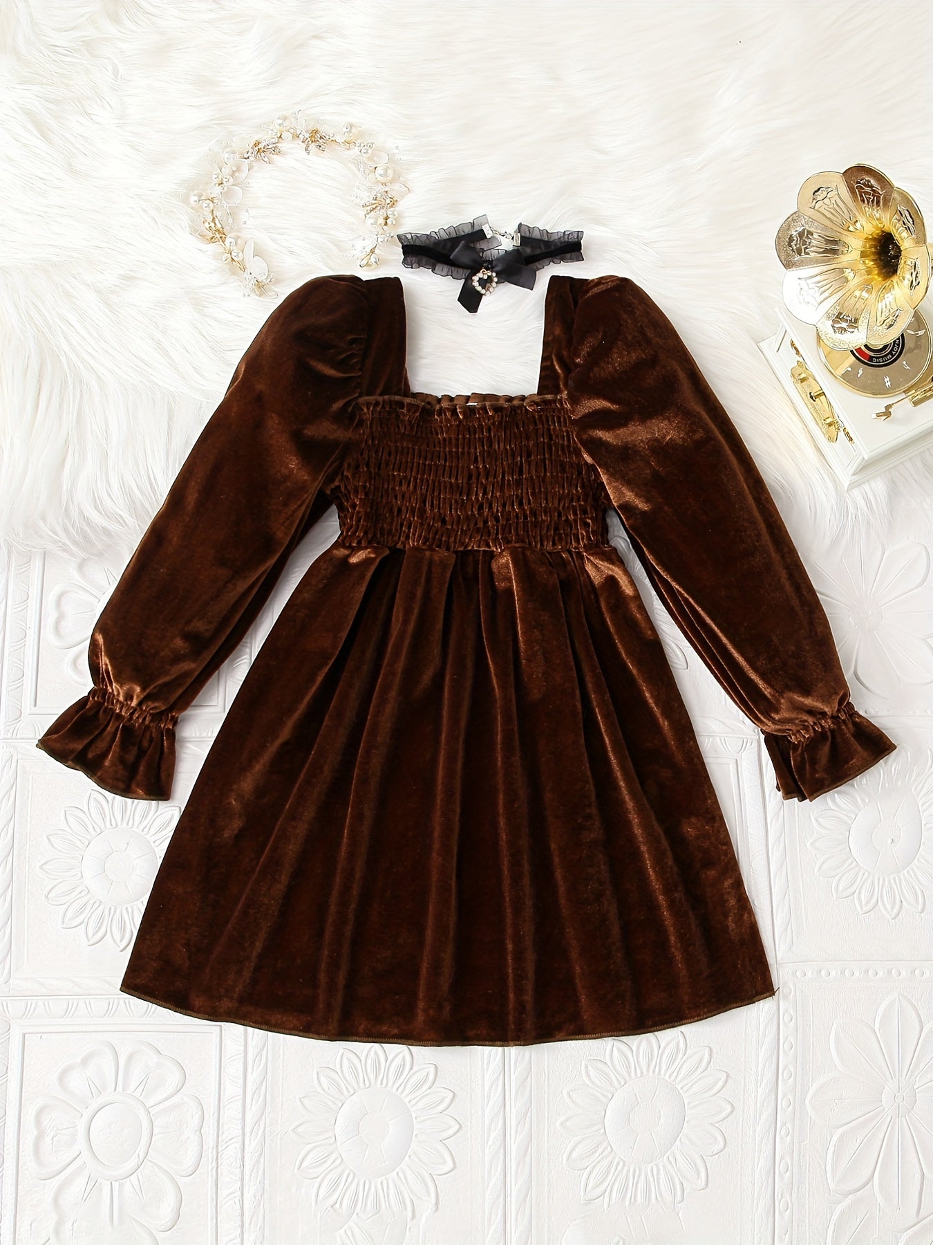 Velvet Long Sleeve Princess Party Dress for Girls