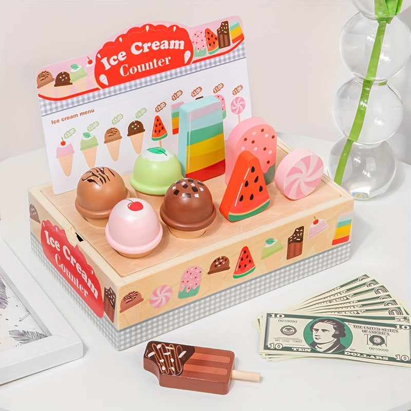 Wooden Ice Cream Truck Play Kitchen Counter Toy