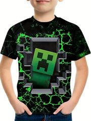 Clash Square Man Pattern T shirt For Kids Short Sleeve Top Casual Tee Boy's Clot