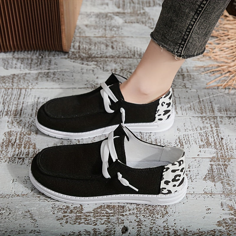 Leopard Print Canvas Shoes Lace Up Lightweight Walking Shoes