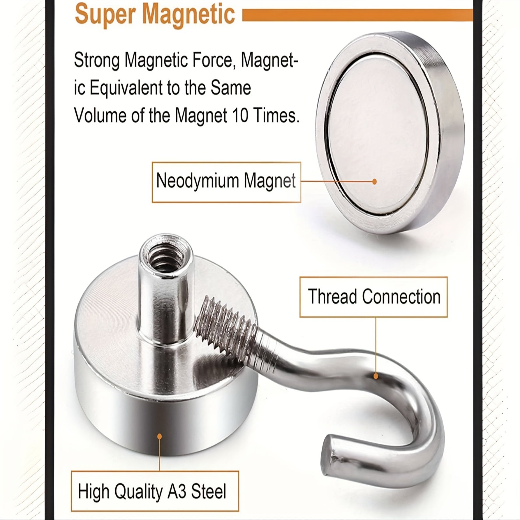 10pcs Stainless Steel Magnetic Wall Hooks Heavy Duty Hooks For Hanging Punch