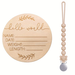 Wooden Baby Announcement Sign & Pacifier Clip Set