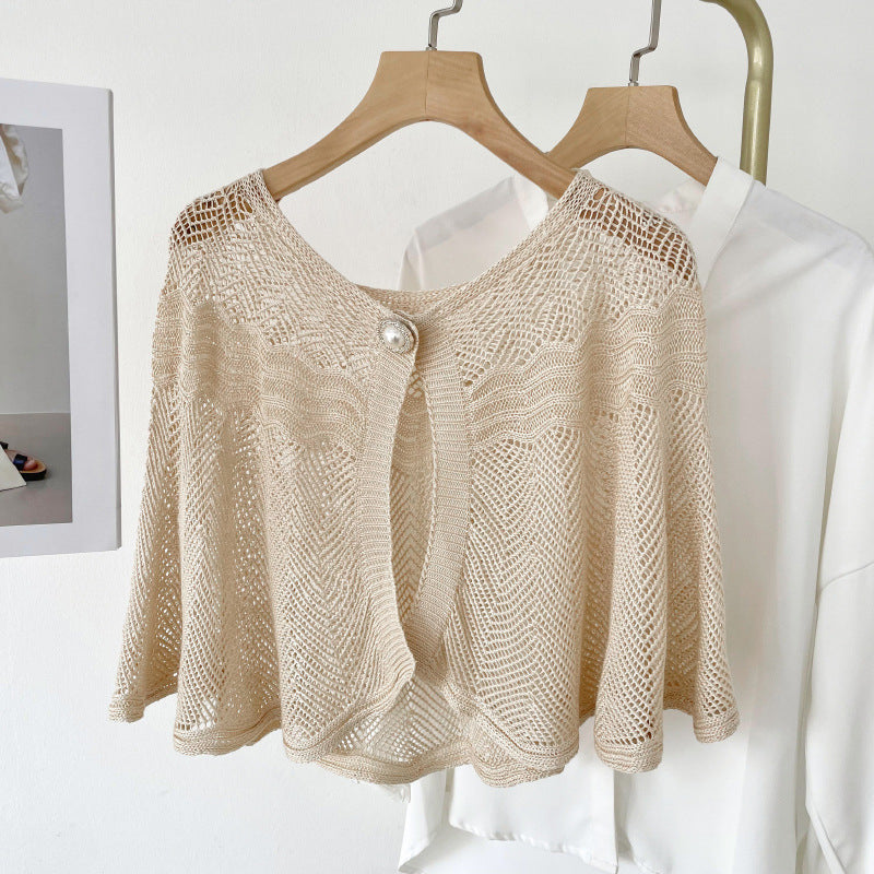Knitted Hollow Embroidery Shawl Cardigan Scarf Women Solid Wraps