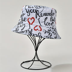Paisley Print Bucket Hat Letter Graffiti Print Basin Hat Casual Sunscreen Fisher