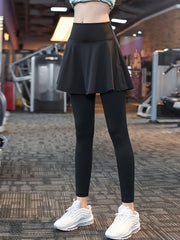Women's 2 in 1 High Waist Yoga Running Leggings with Skirt