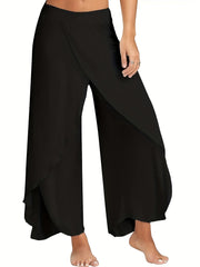 Wide Leg Split Pants Elastic Waist Casual Style