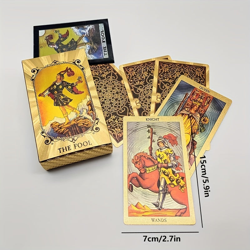 Golden Foil Tarot Deck 78 Waterproof Cards with Instruction Booklet