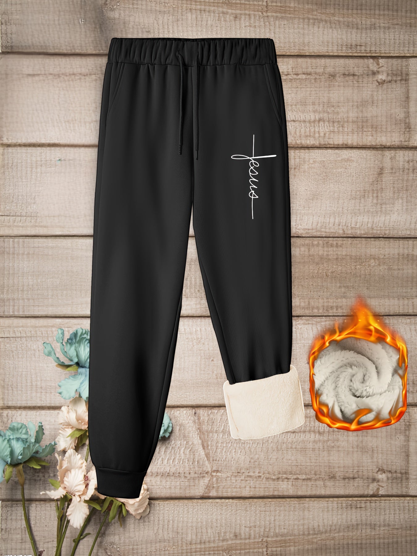  Letter Print Fleece Joggers