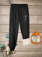  Letter Print Fleece Joggers
