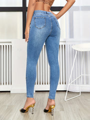 Butterfly Print Skinny Jeans High Rise Denim Pants