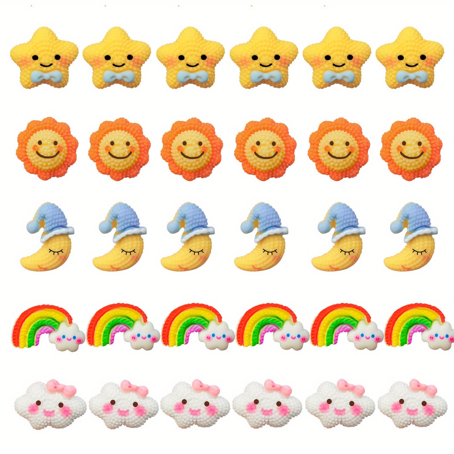 30PCS Moon Sun Stars Rainbow Clouds Push Pins Wall Decor Cartoon Resin