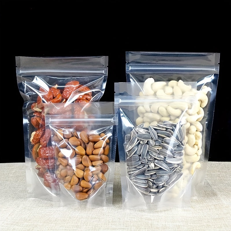 50pcs Clear Stand Up Bags With Zipper for Food Storage Dried Fruit Snack Nut Tea