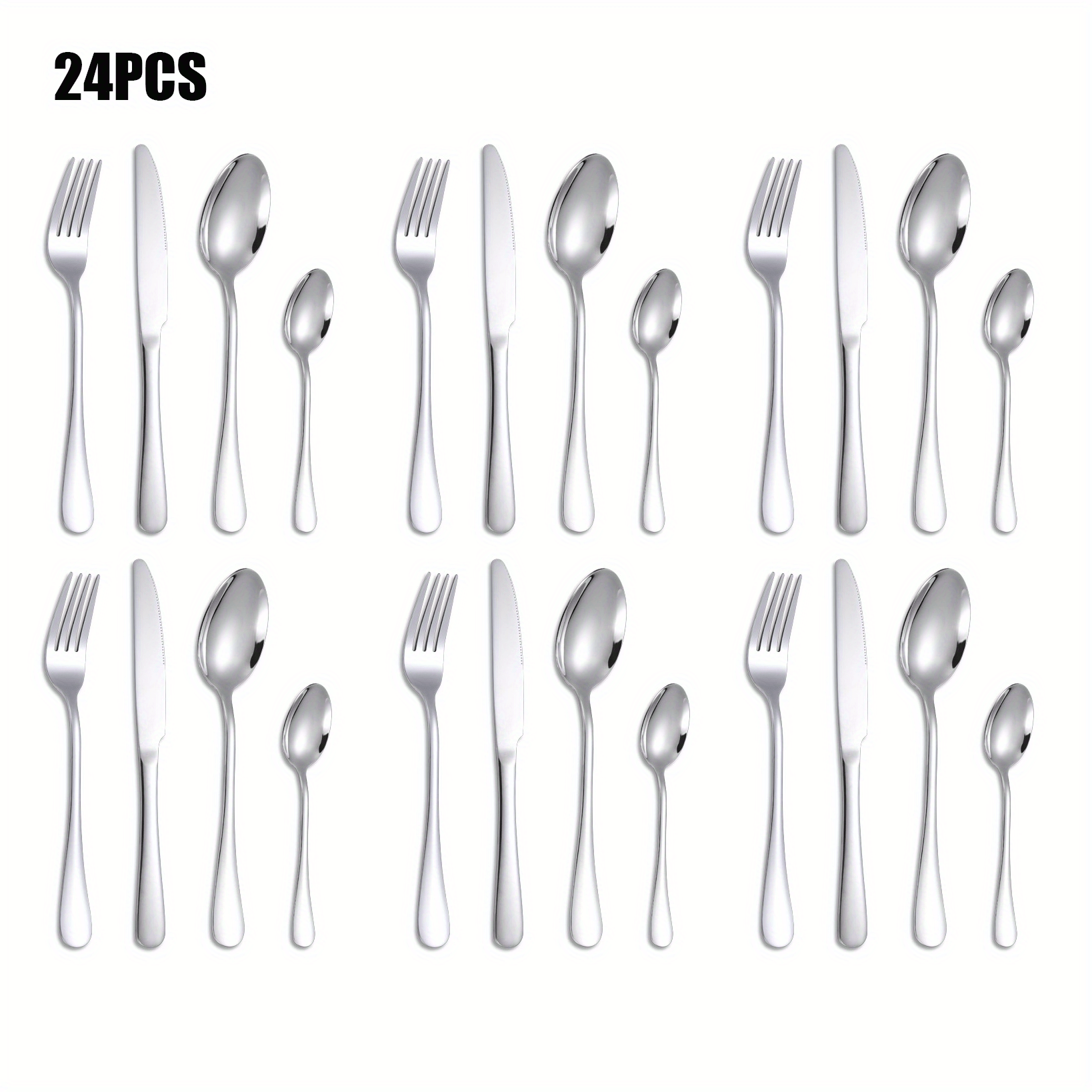 24pcs Stainless Steel Tableware Set Spoon Fork Modern Dishwasher Safe