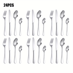 24pcs Stainless Steel Tableware Set Spoon Fork Modern Dishwasher Safe