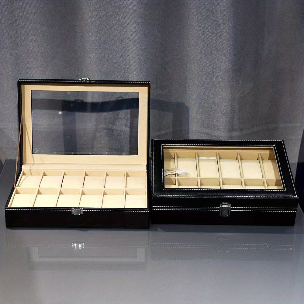 12-Slot Watch Case Large Glass Lid Detachable Pillow Perfect Gift Men Women