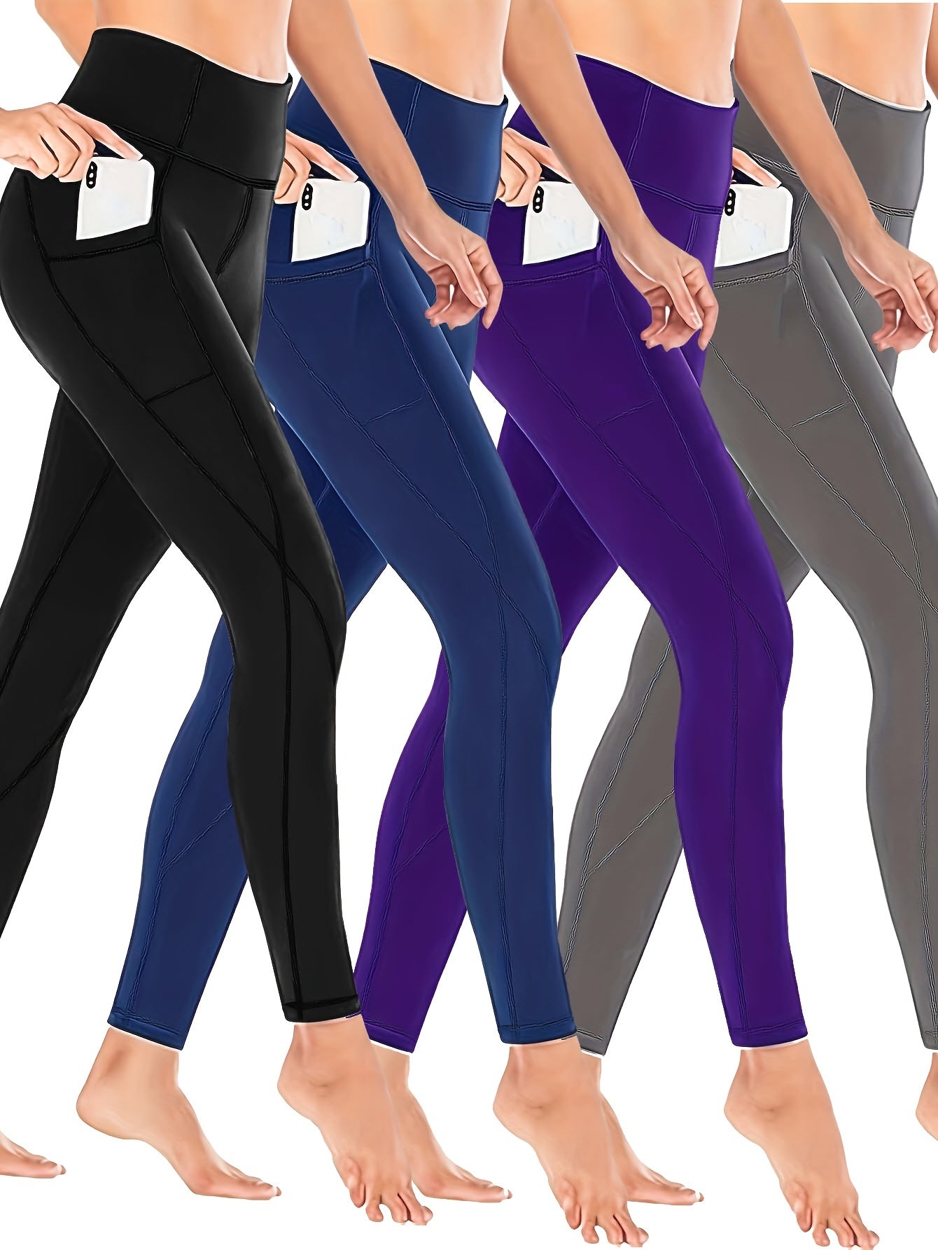 4 Pack Plus Size Women's Sports Leggings High Stretch Fitness Leggings Set