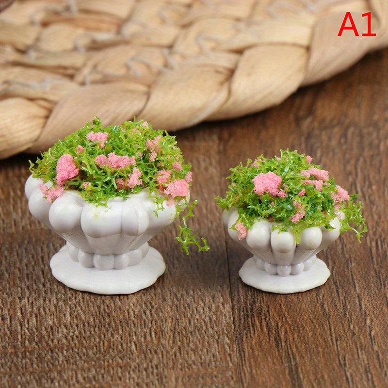 2pcs Green Plant Bonsai Flower Pots Dollhouse Furniture Accessories