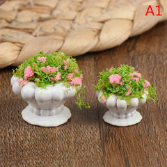 2pcs Green Plant Bonsai Flower Pots Dollhouse Furniture Accessories