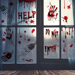 Scary Halloween Window Clings Horror Blood Handprints Footprints Stickers