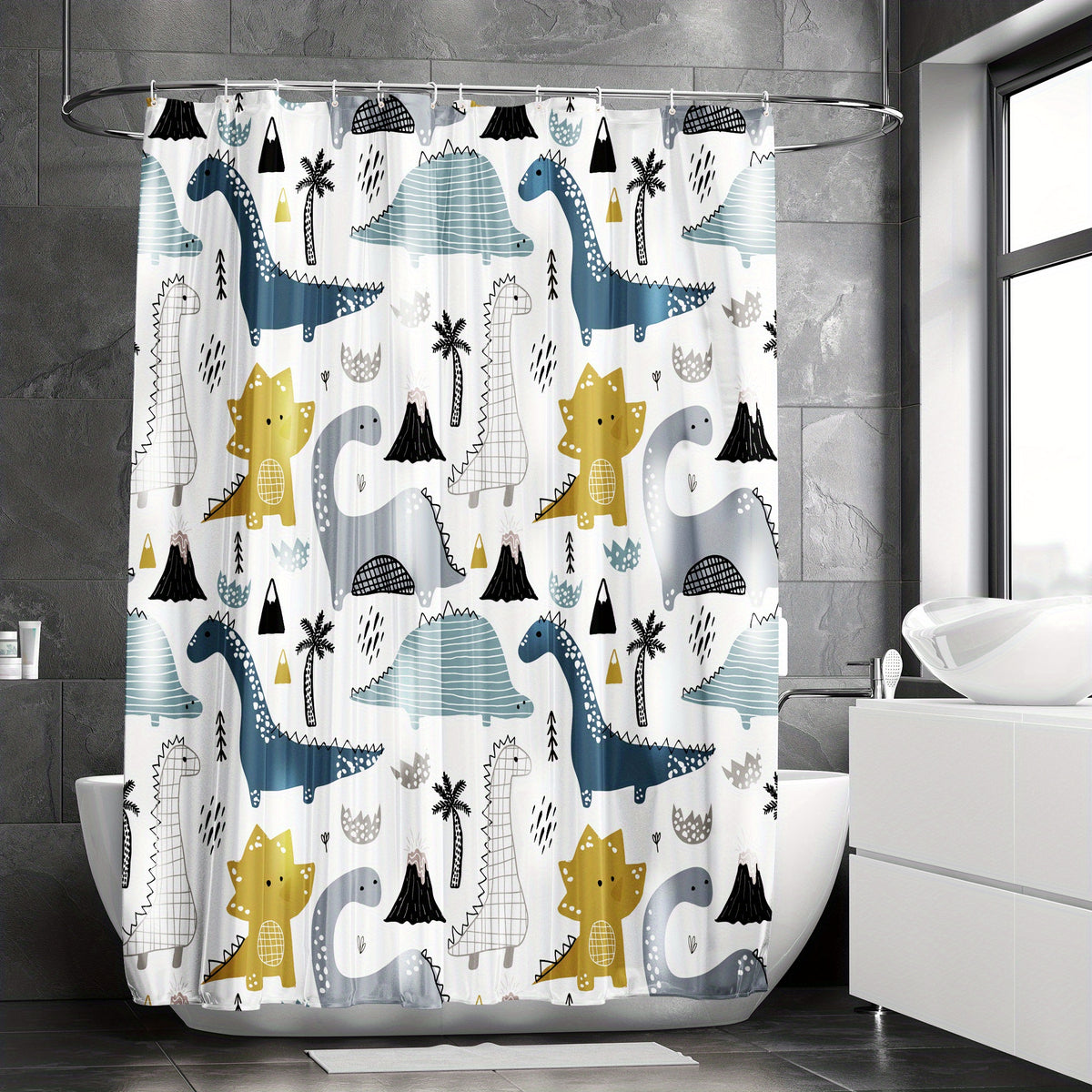 Colorful Dinosaur Shower Curtain Waterproof Bathroom Decor