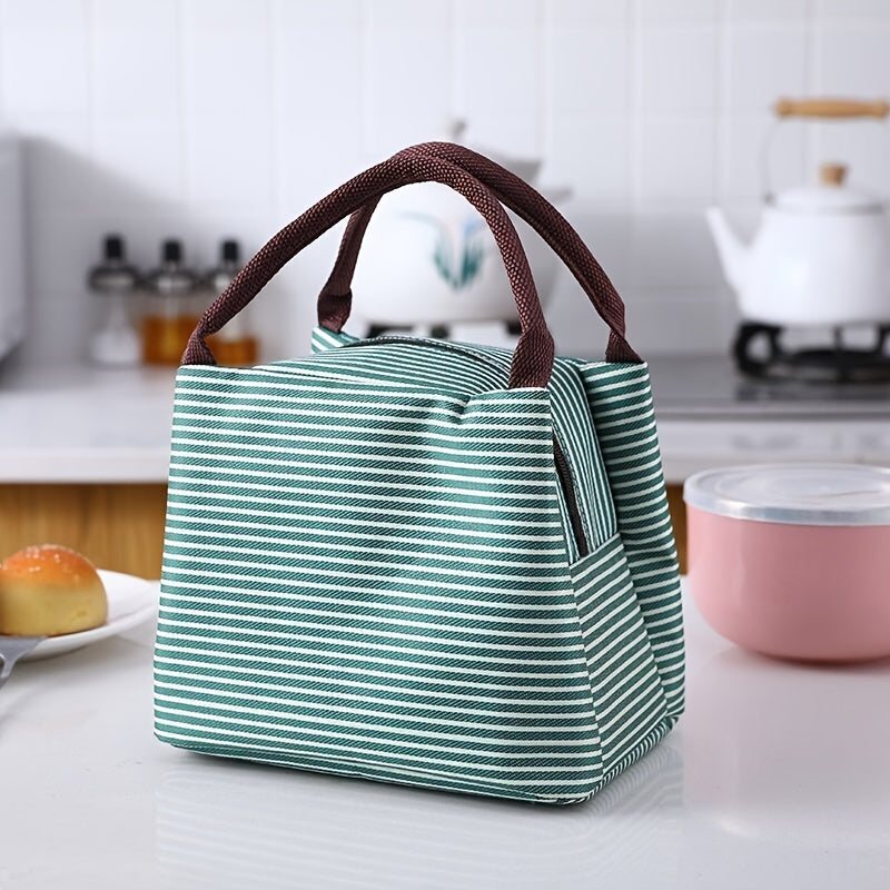 Striped Pattern Insulated Lunch Bag Leak Proof 8.66x5.9x6.69in