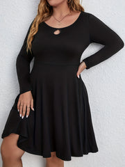  Solid Cut Out Long Sleeve Round Neck Dress