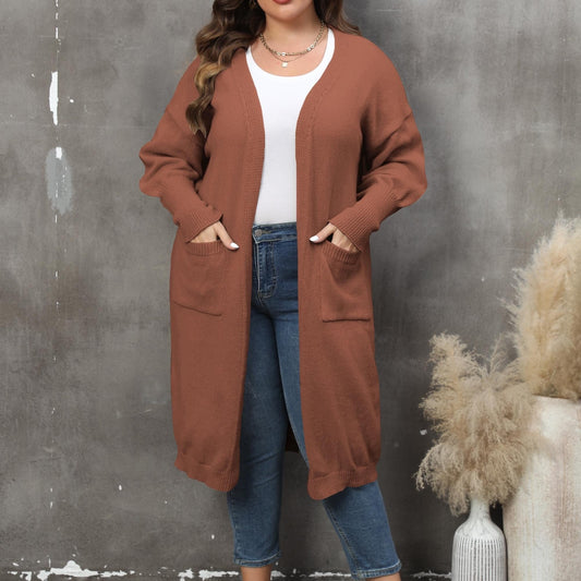 Women's Plus Size Open Front Cardigan with Pockets