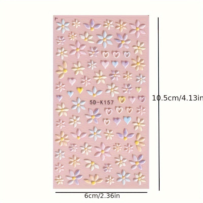 5D Embossed Flower & Heart Nail Stickers Colorful Spring Nail Art Decals