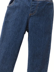 Kid Girls Casual Denim Pants Trousers Elastic Waist Regular Fit Jeans