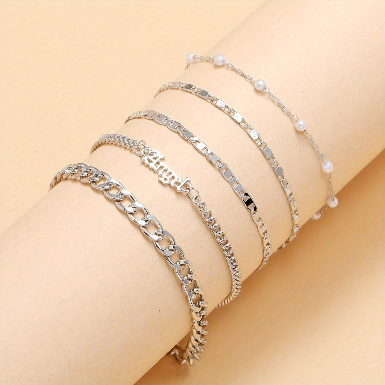 5 Pcs Hollow Chain Bracelet Minimalist Stackable Chain Bracelet