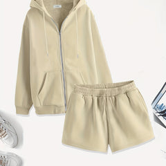  Casual Outfits: Solid Hoodie & Shorts Set