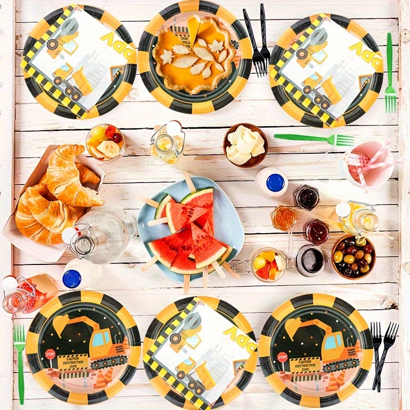 Construction Birthday Party Tableware Set w/ Dump Truck Plates & Tractor Tow