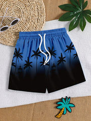 Coconut Trees 3D Print Boys Swim Trunks Beach Vacation Shorts