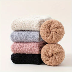 7 Pairs Smile Print Fuzzy Socks Comfy & Warm Mid Tube Socks