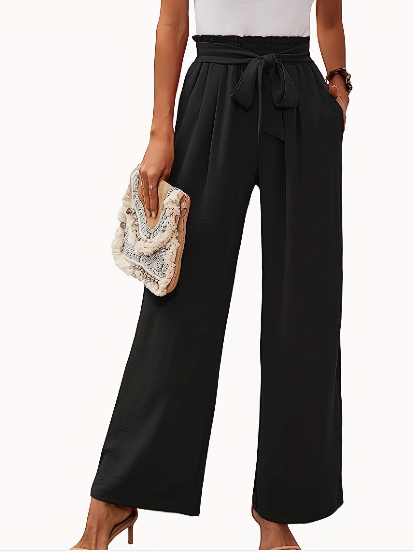 High Waist Wide Leg Pants with Belted Waist