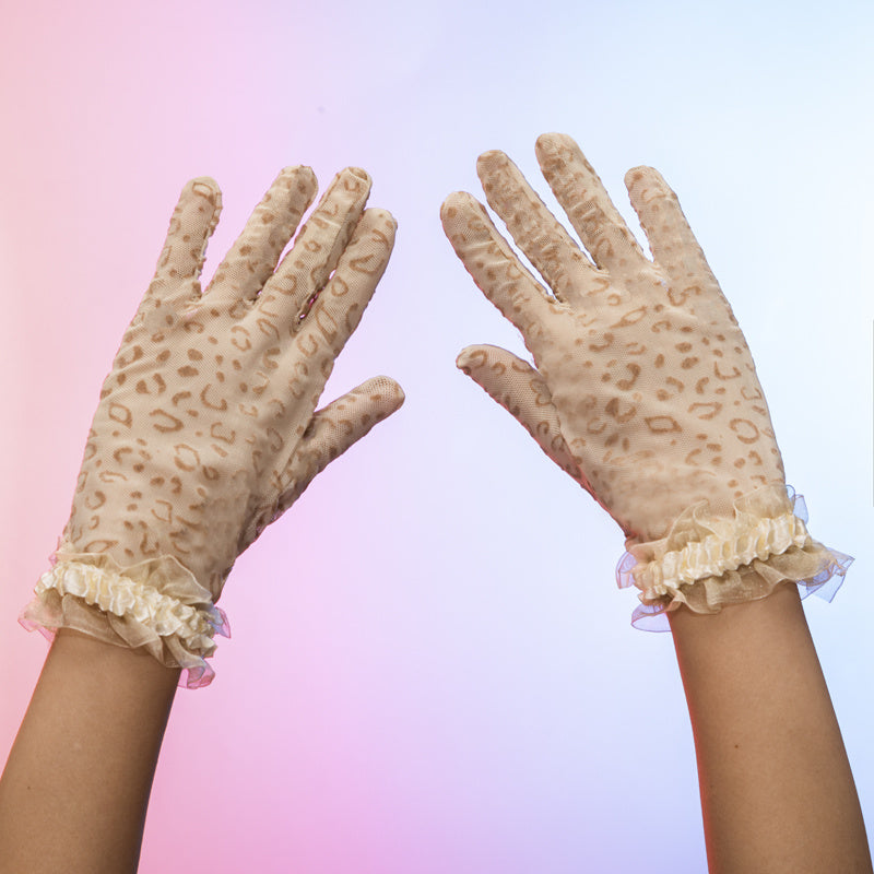 Leopard Lace Gloves Women Party Prom Vintage Thin Gloves