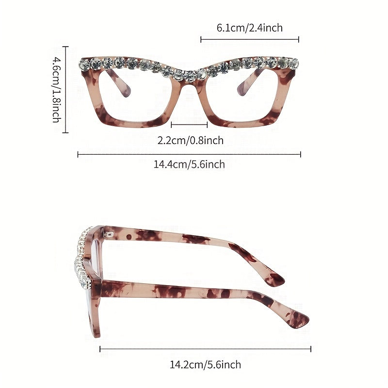 Rhinestone Cat Eye Clear Lens Glasses for Women Men