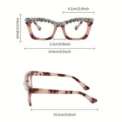 Rhinestone Cat Eye Clear Lens Glasses for Women Men