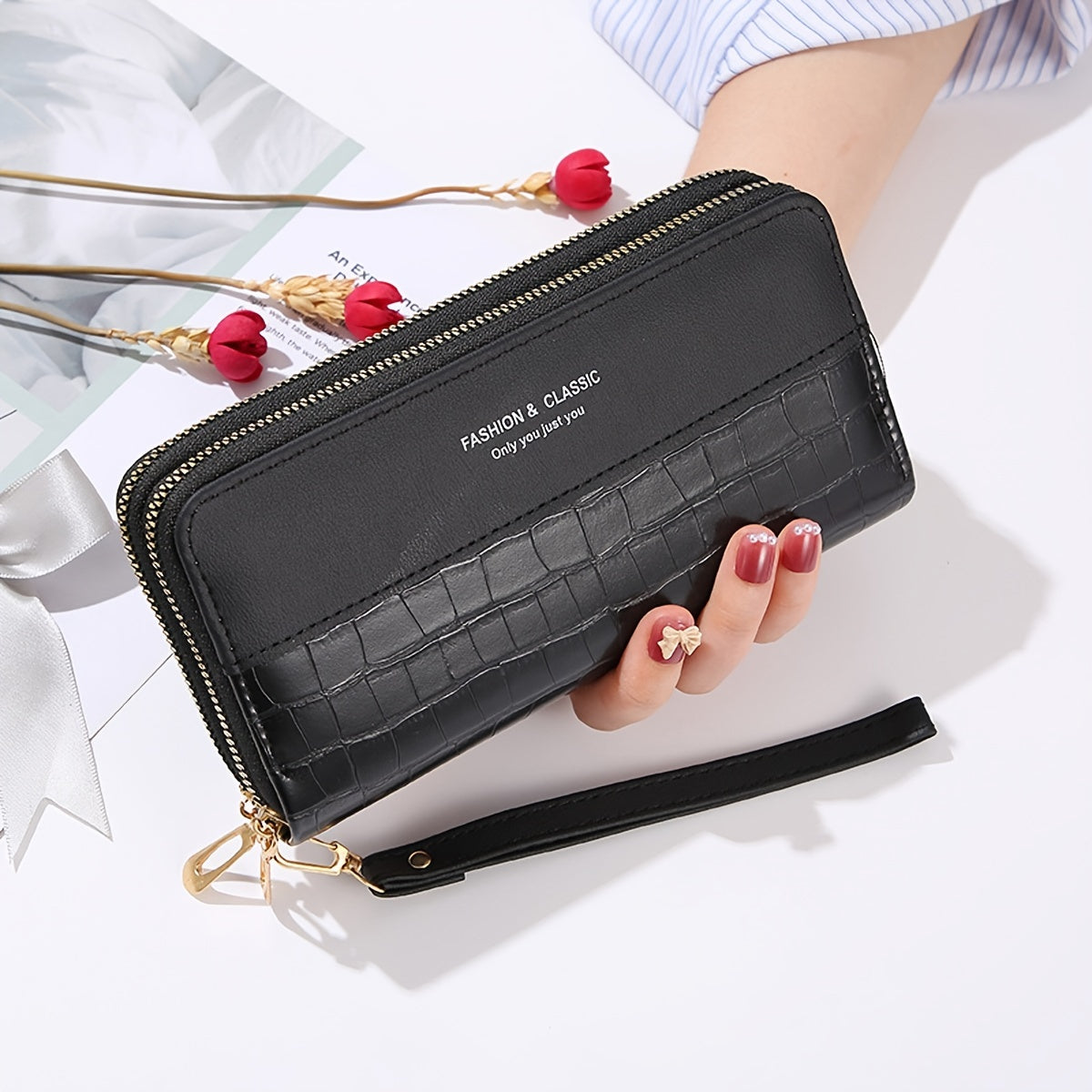 Crocodile Pattern Long Wallet Zipper Purse Clutch Bag