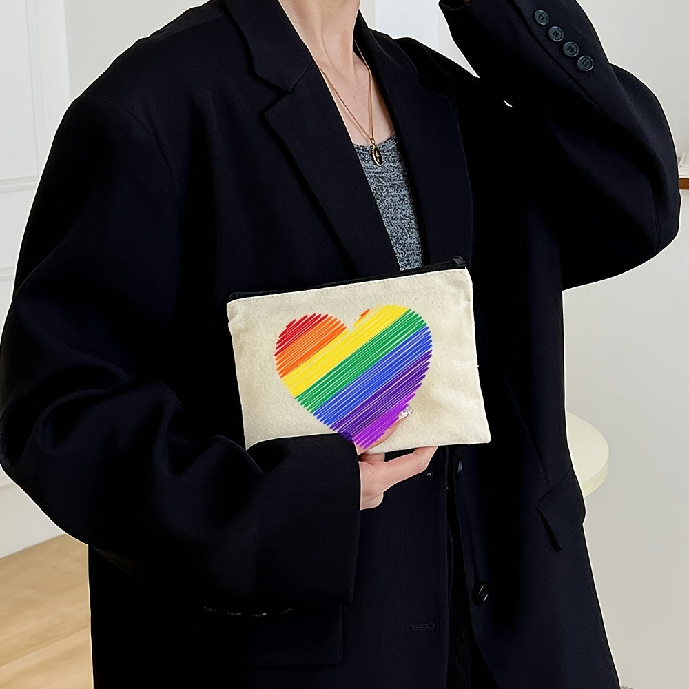 Rainbow Love Print Canvas Storage Bag Clutch Bag
