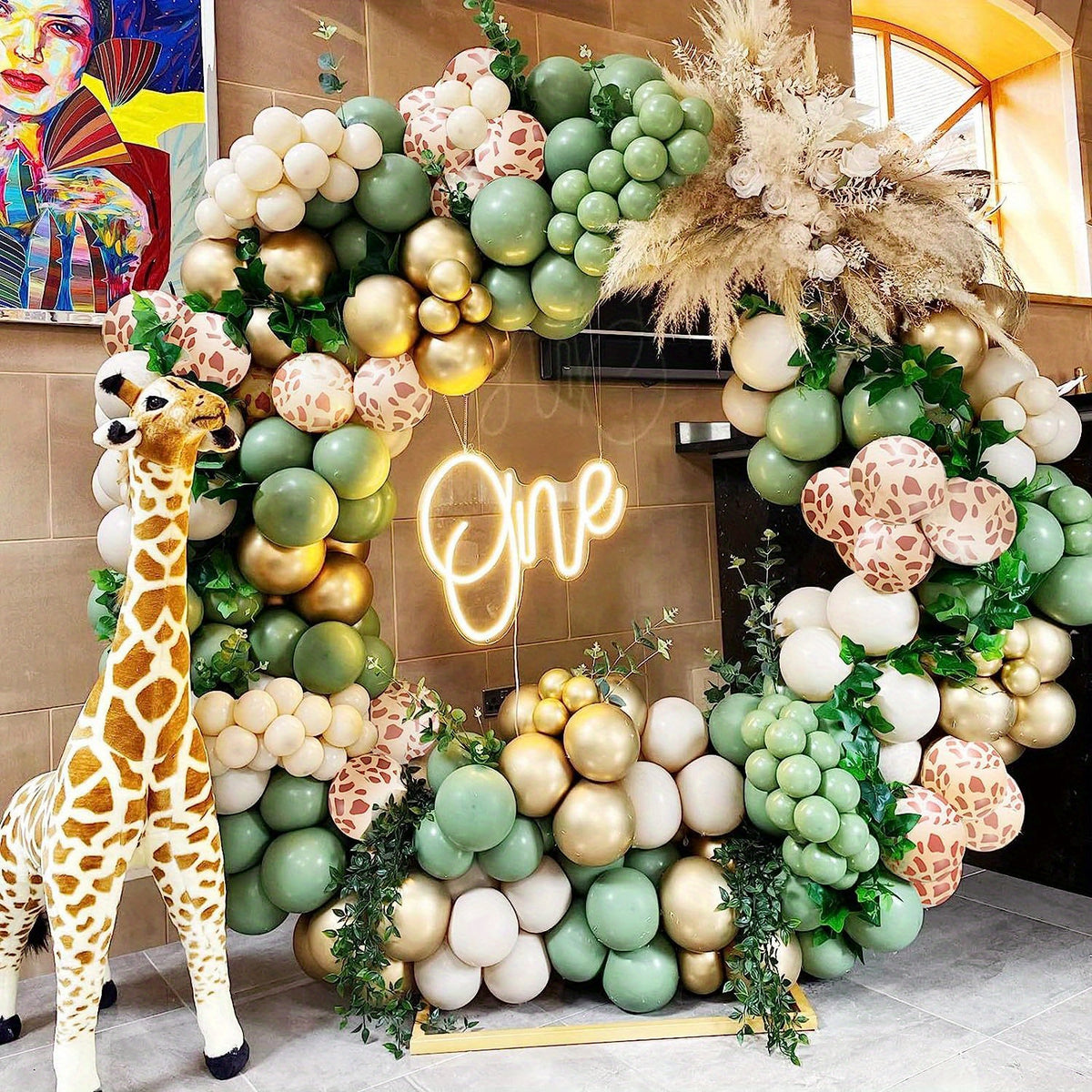 135pcs Safari Balloon Garland Kit Jungle Theme Giraffe Animal Print