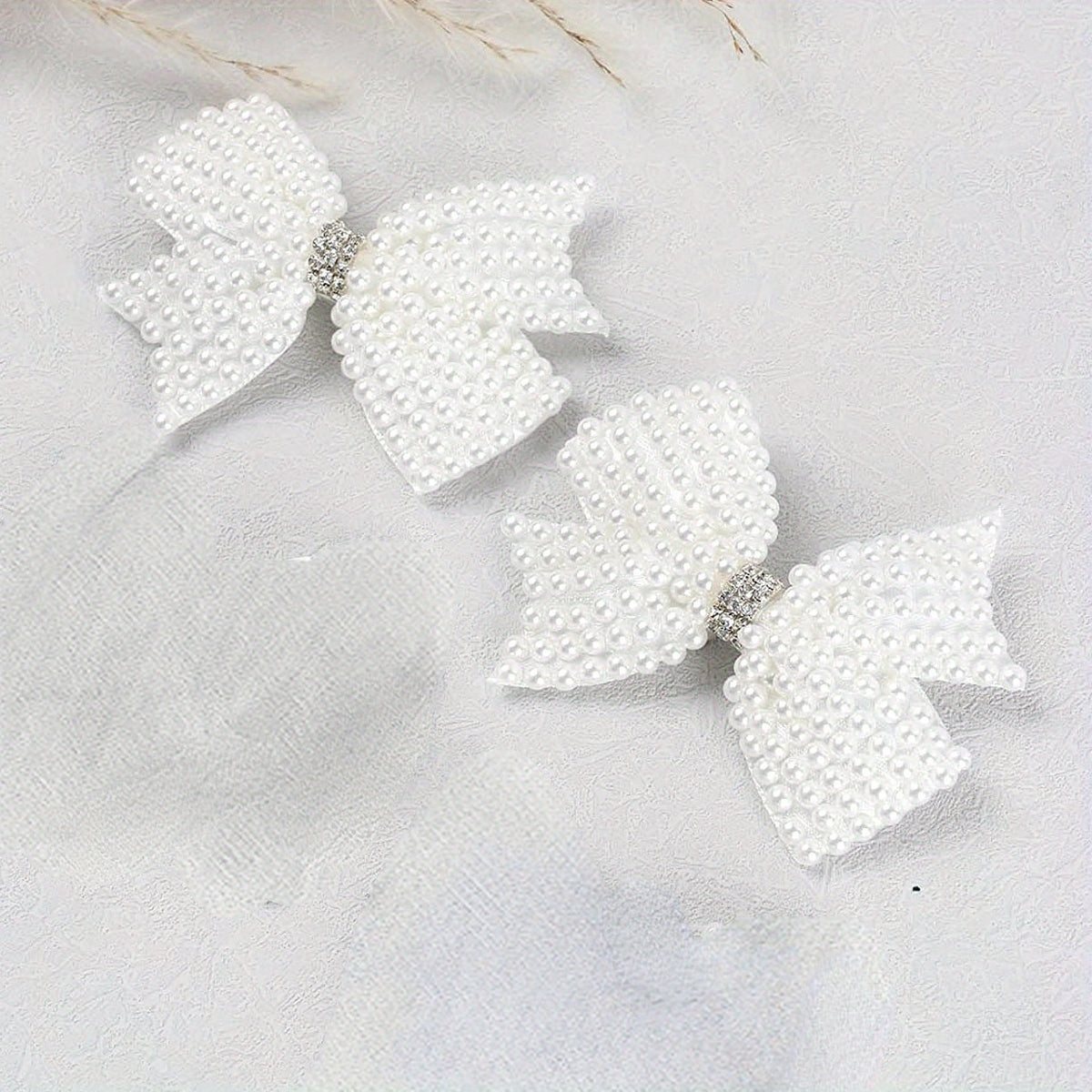 2pcs Faux Pearl Bow Hair Clips Set Decorative Hair Accessories Girls