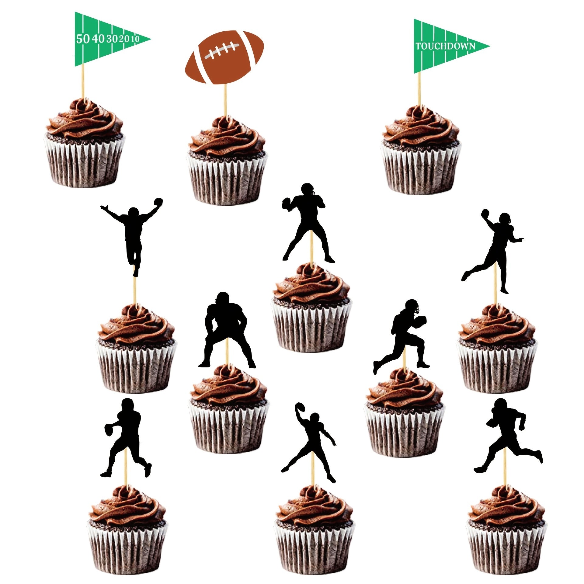 24pcs Football Cupcake Toppers B Rugby Touch Down Birthday Party Decor