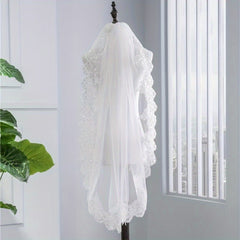 Ivory Bridal Veil with Rhinestones Single Layer Wedding